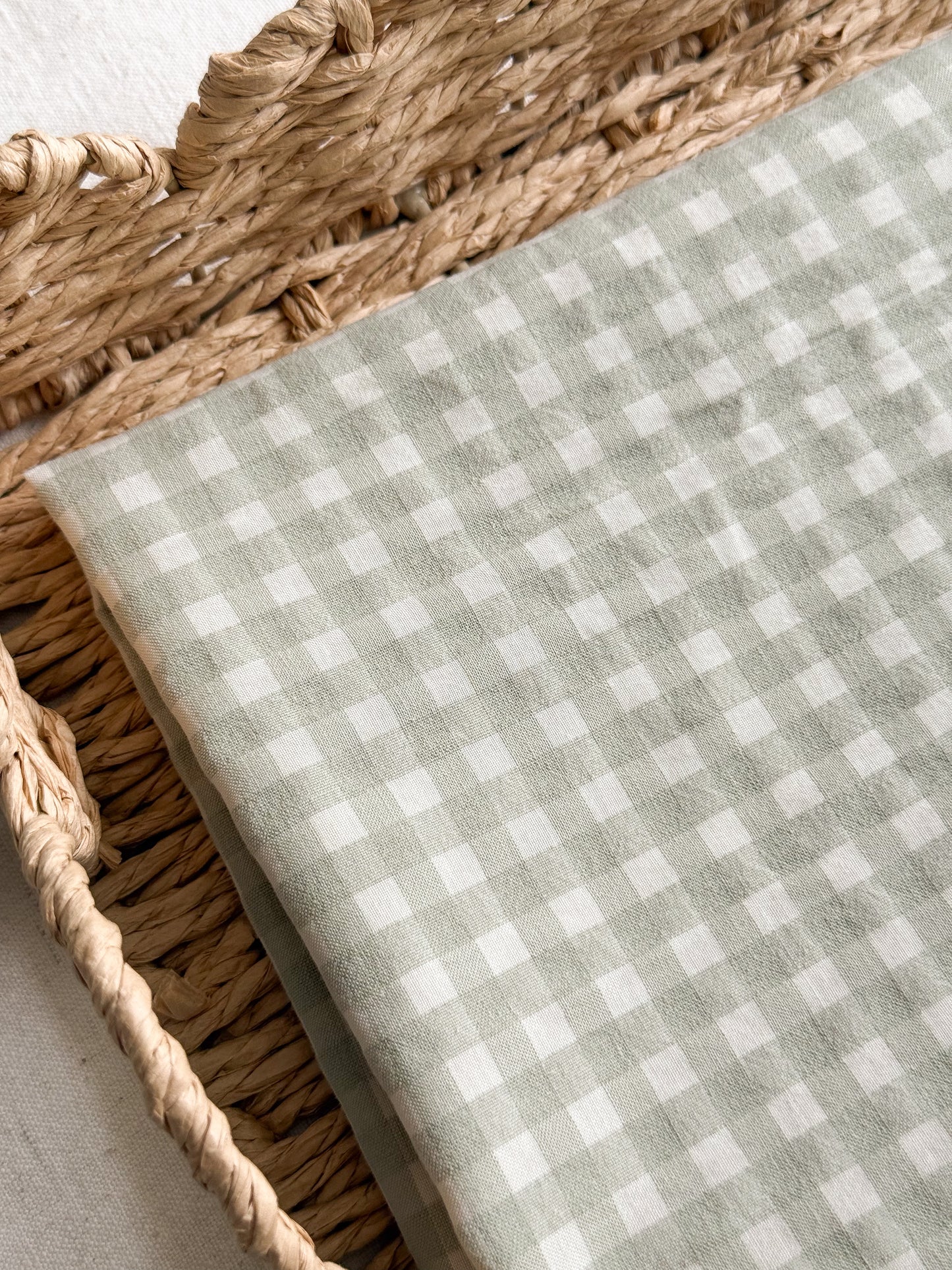 Organic Cotton Blend Seersucker Fabric - Gingham Soft Green
