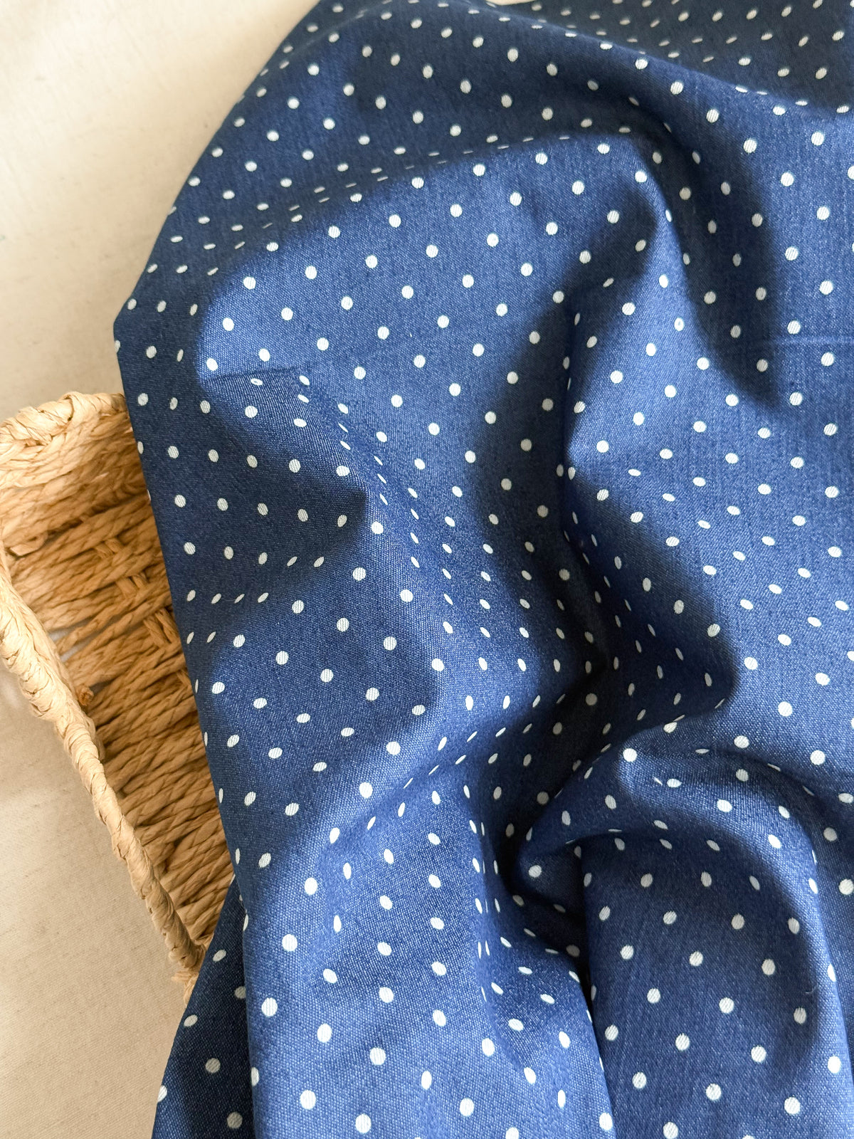 Cotton Denim Stretch Fabric  - Polka Dots