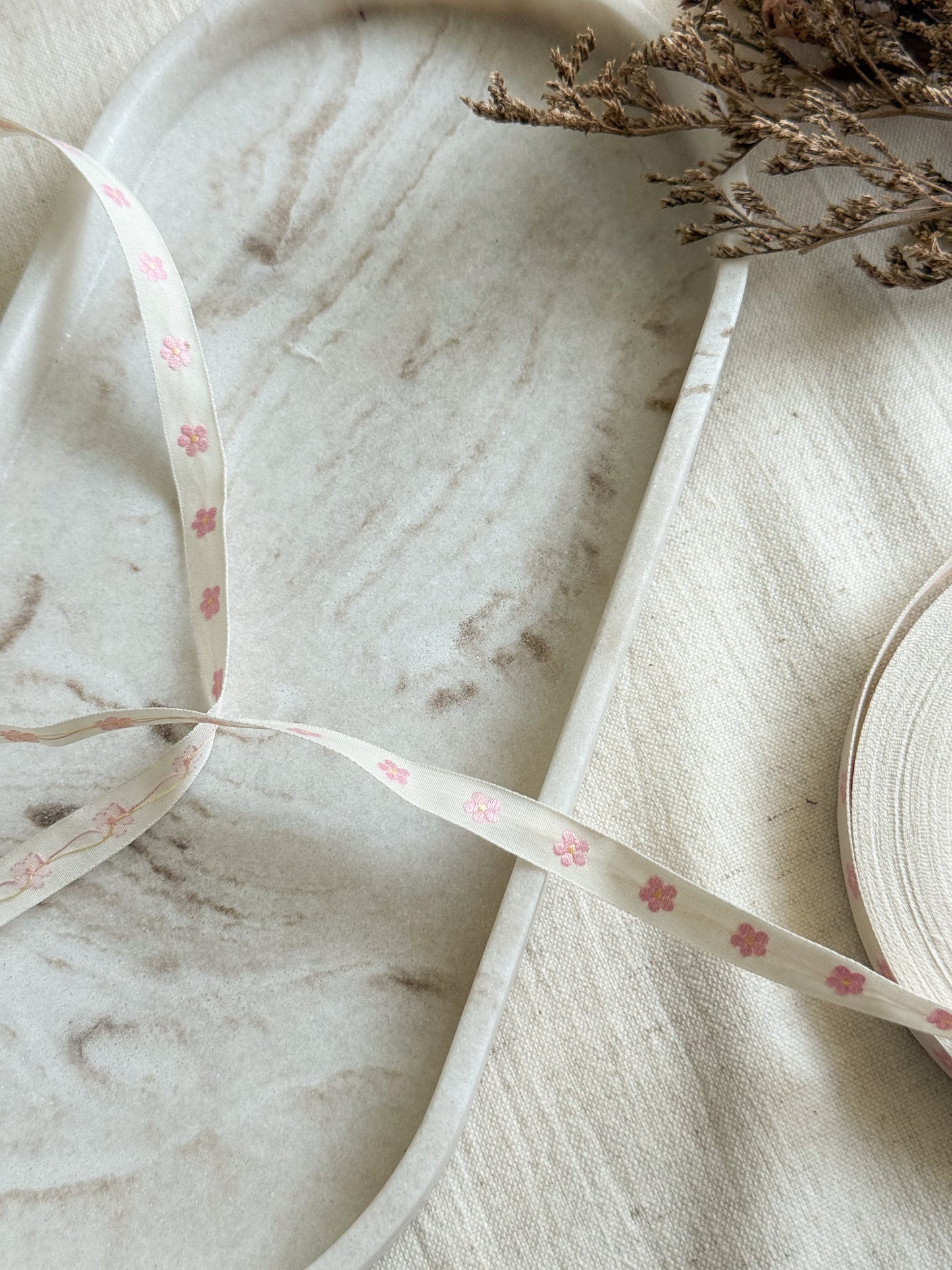 Jacquard Woven Ribbon - Soft Rose Flowers - 10mm
