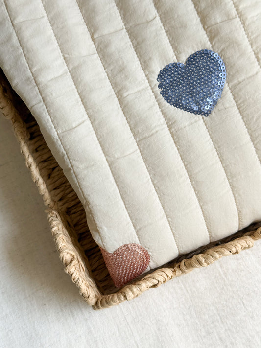 Quilted Puffer Fabric - Sequin Hearts