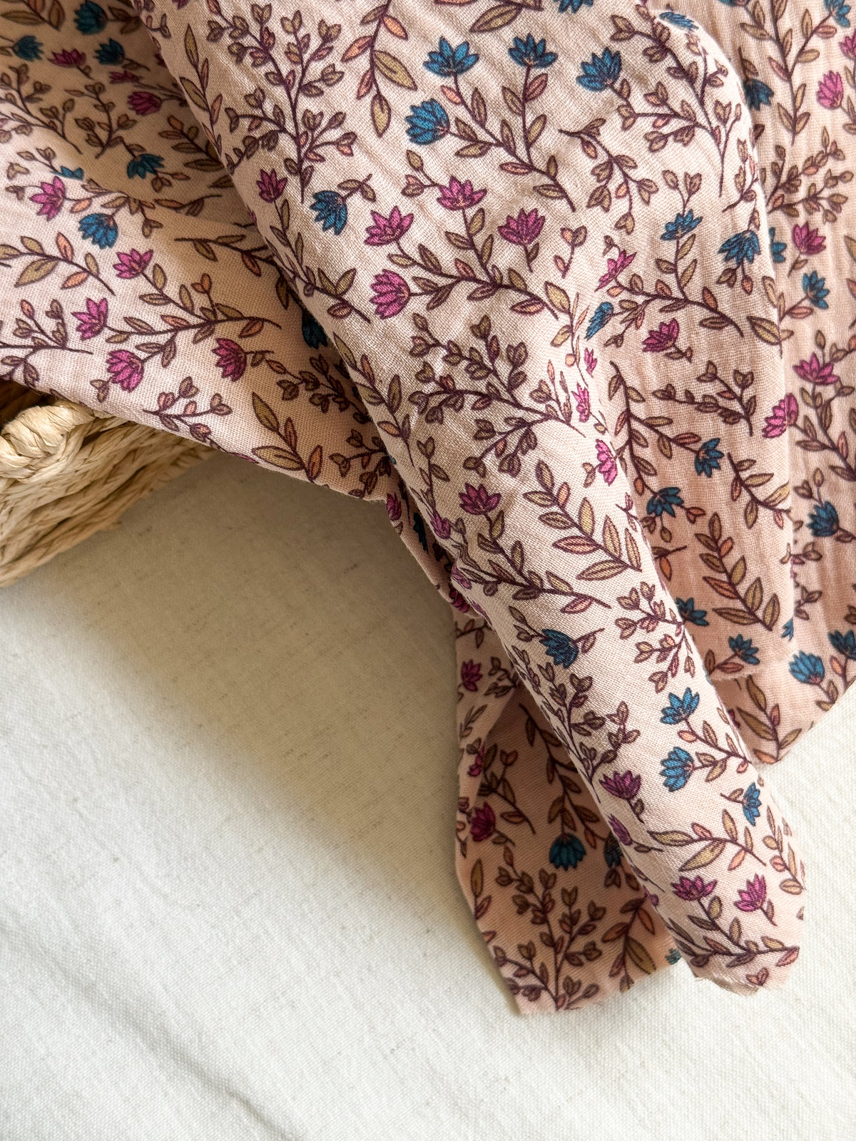 Double Gauze Fabric - Purple & Blue Flowers