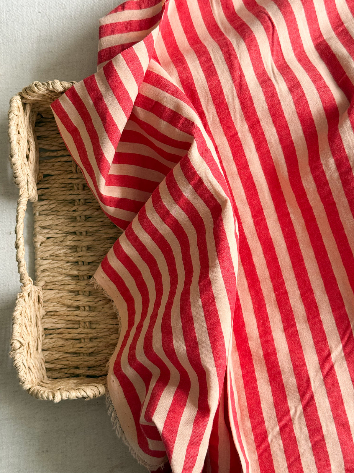 Cotton Seersucker Stripe Fabric - Strawberries & Cream - 40cm Remnant