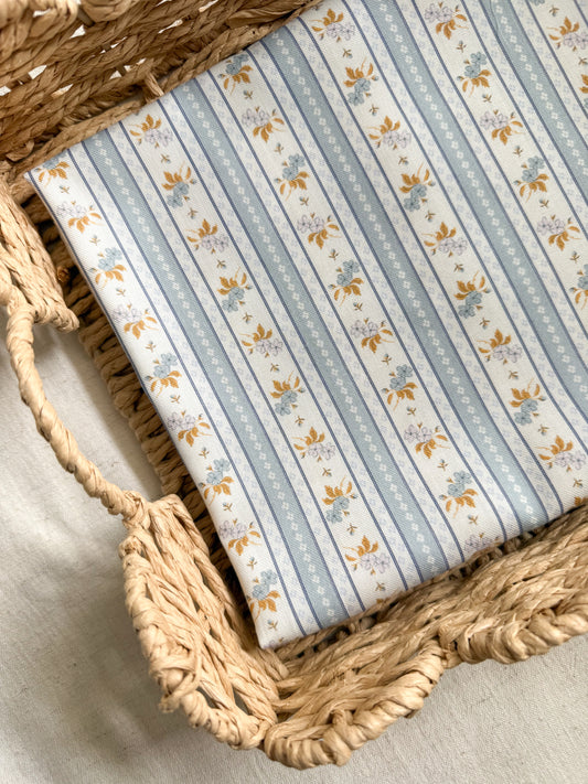 Fine Organic Cotton Fabric - Classic Blue Floral Stripe