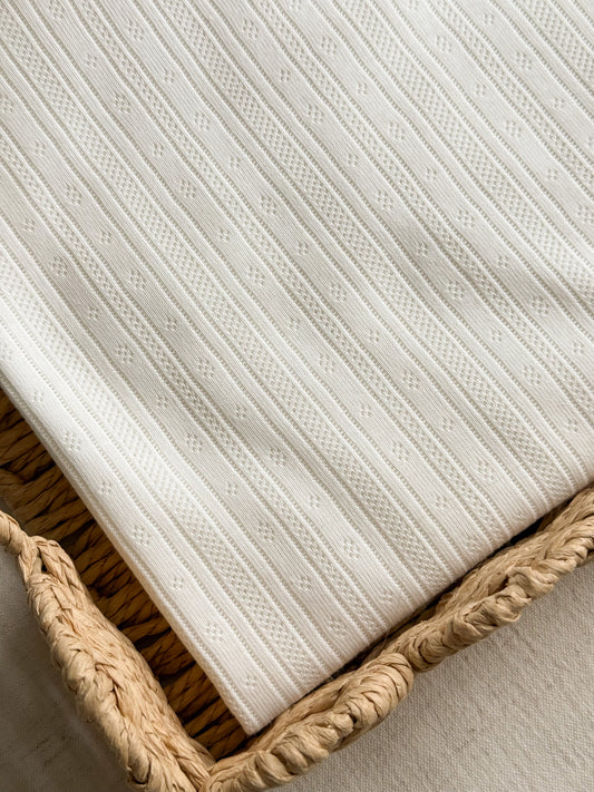 Cotton Jersey Stripe Pointelle Fabric - Off White