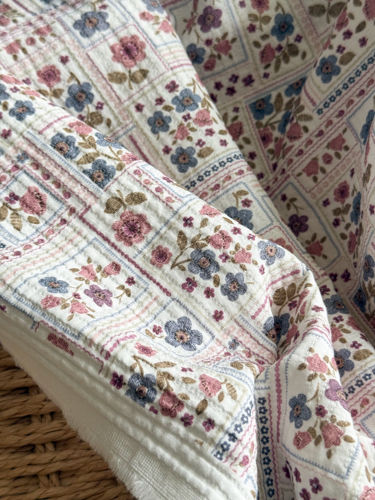 Organic Cotton Mini Quilted Fabric - Purple - Blue - Pink
