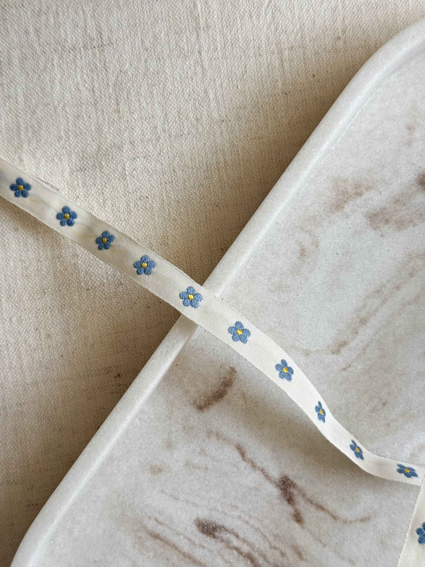 Jacquard Woven Ribbon - Blue & Yellow Flowers - 10mm