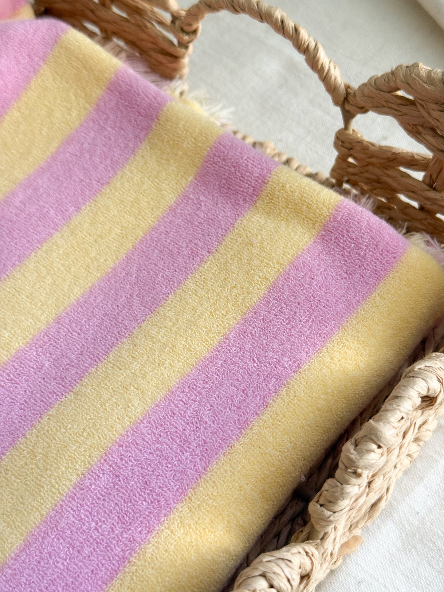 Cotton Blend Sponge Terry Fabric - Pink & Yellow Stripe