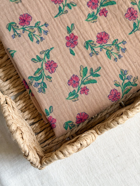 Double Gauze Fabric - Vintage Floral - Magenta