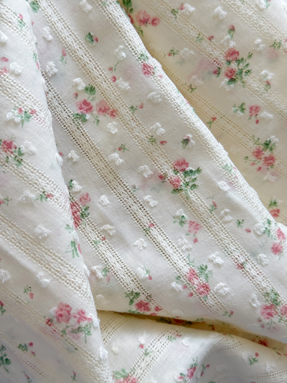 Embroidered Jacquard Cotton Swiss Dot Dobby Fabric - Rose Garden