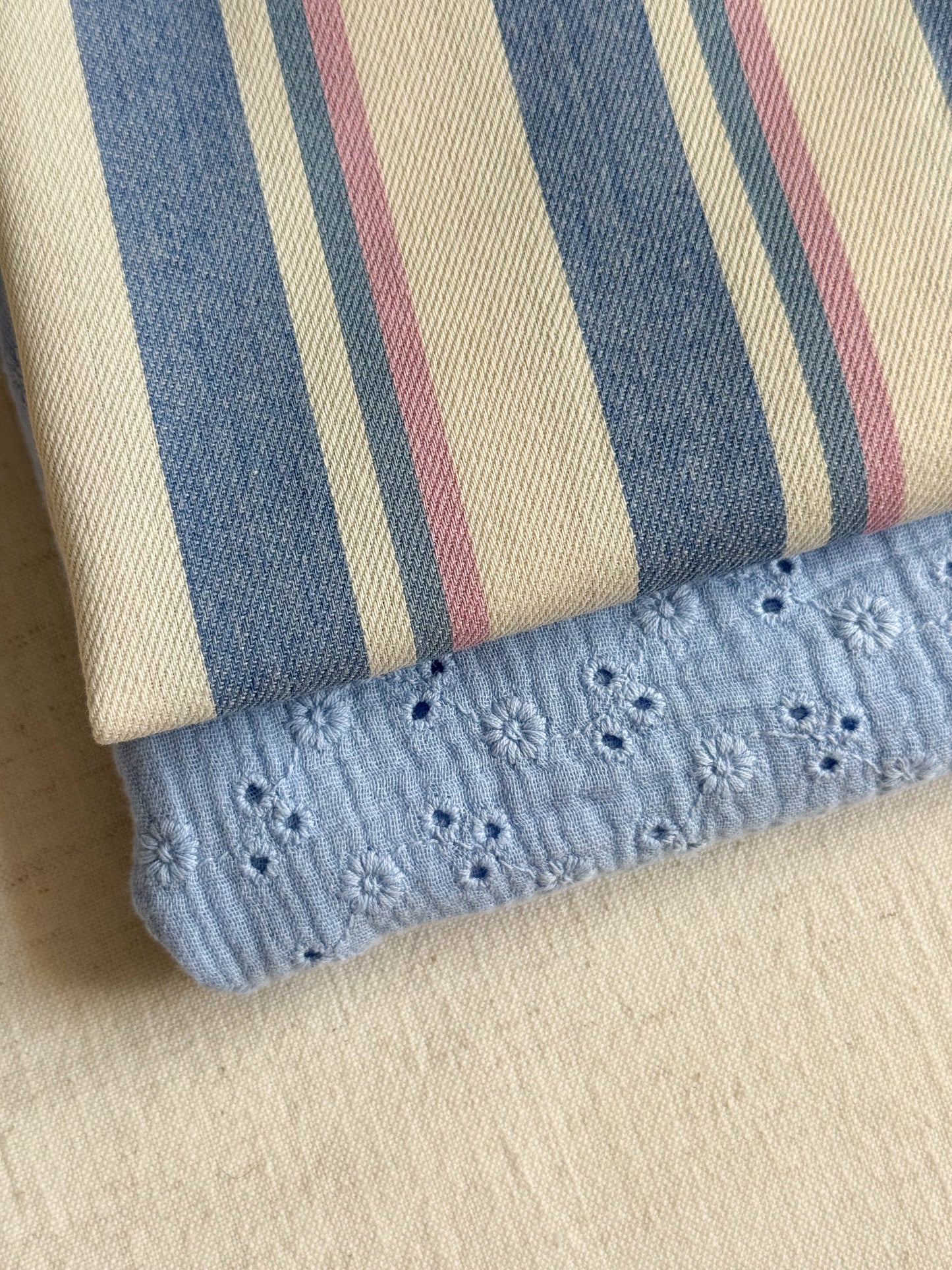 Cotton Mix Denim Fabric  - Stripes Pink