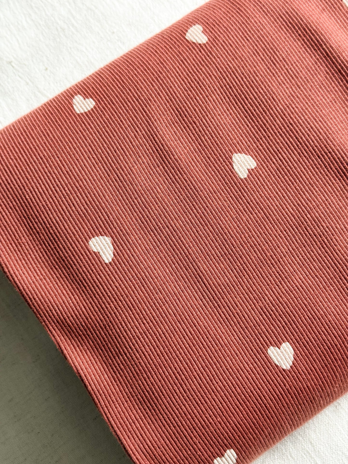 Fine Ribbed Cotton Jersey Fabric - Hearts
