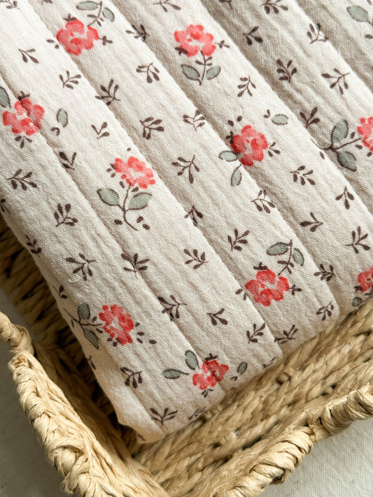 Reversible Quilted Double Gauze & Seersucker Fabric - Floral & Gingham