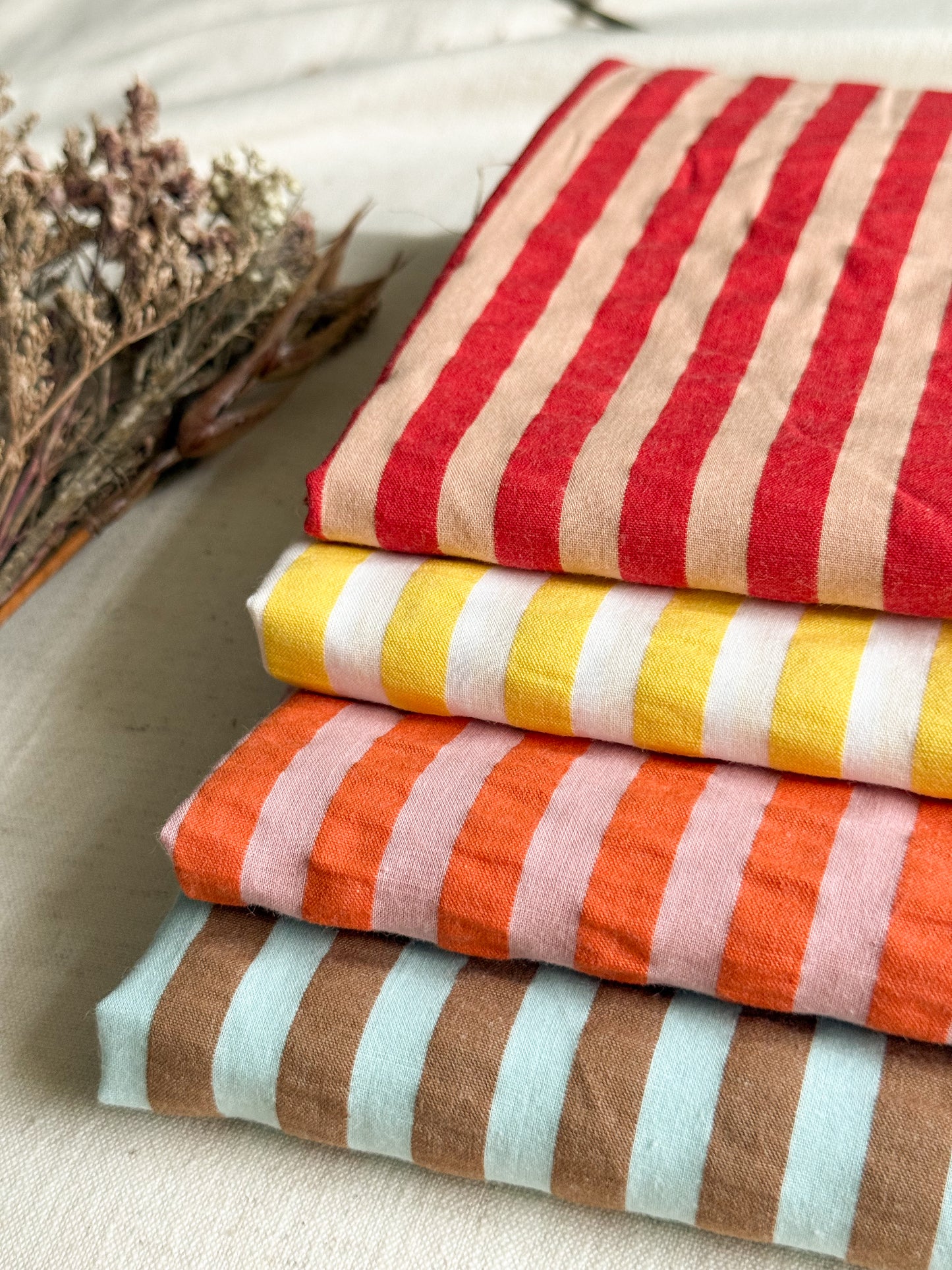 Cotton Seersucker Stripe Fabric - Mint Choc Chip