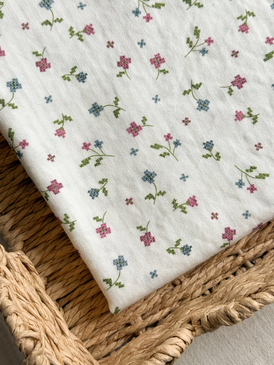 Organic Seersucker / Soft Cotton Fabric - Violet Floral