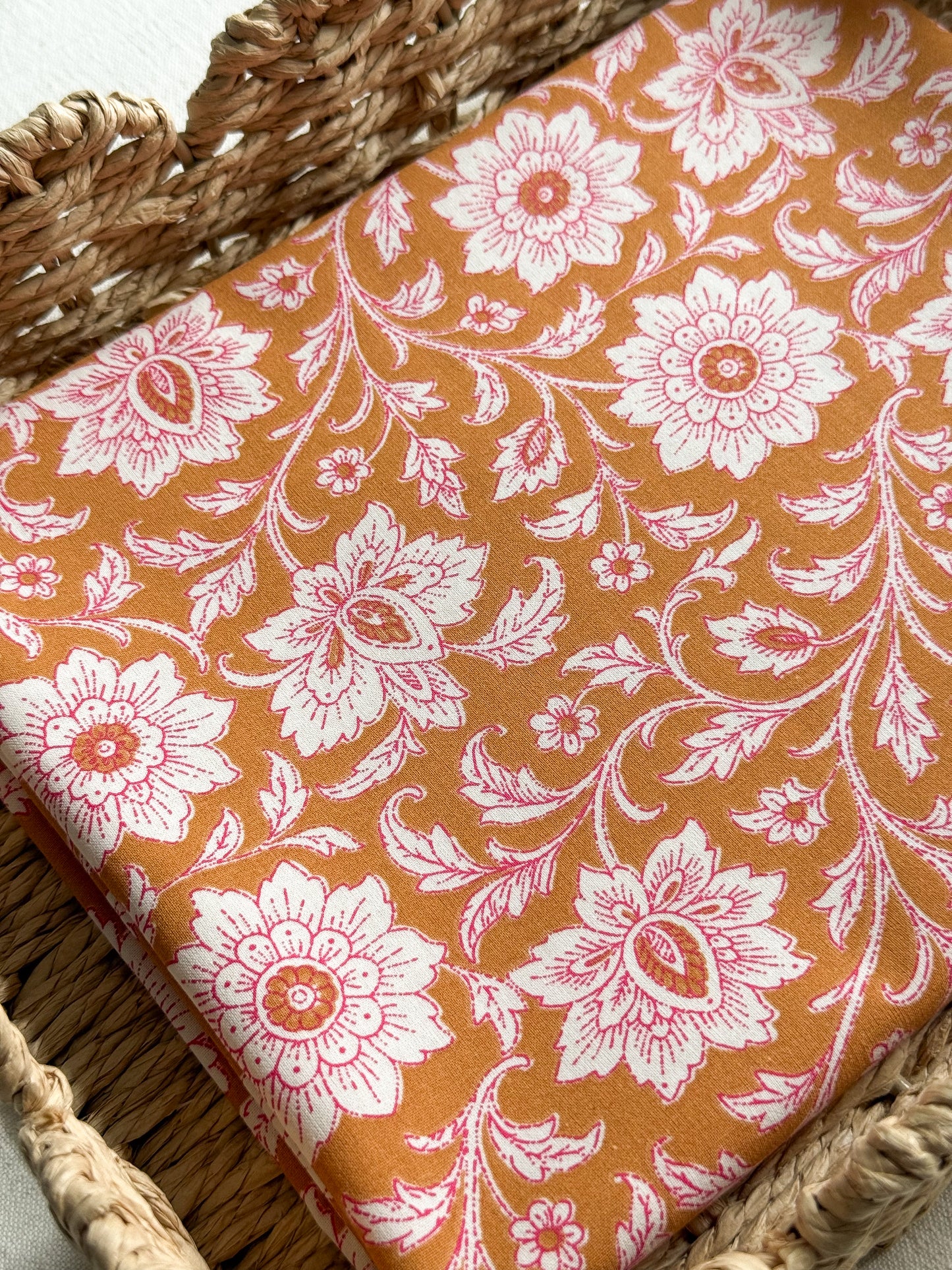 Cotton Poplin Fabric  - Camel & Rose Floral Print