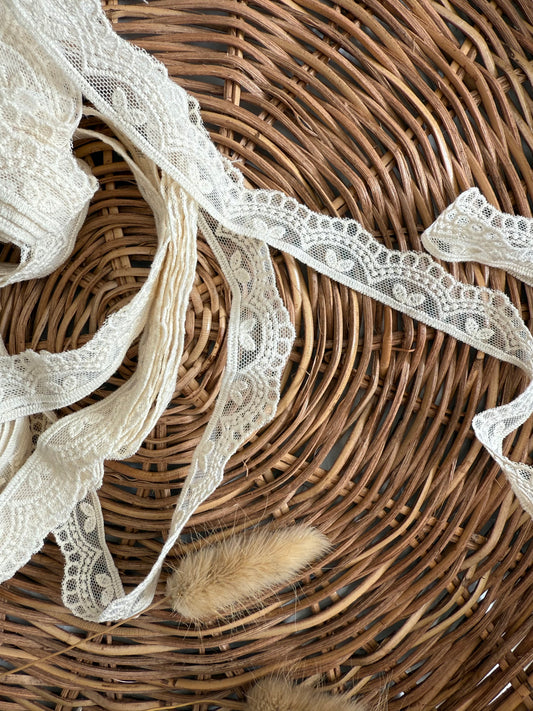 Cream Embroidered Tulle Trim - Delicate Pattern