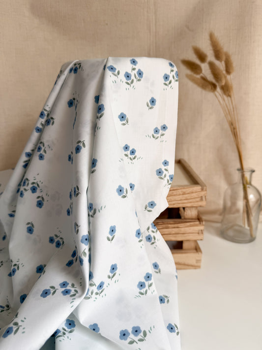 Fine Cotton Poplin Fabric - Blue Flowers