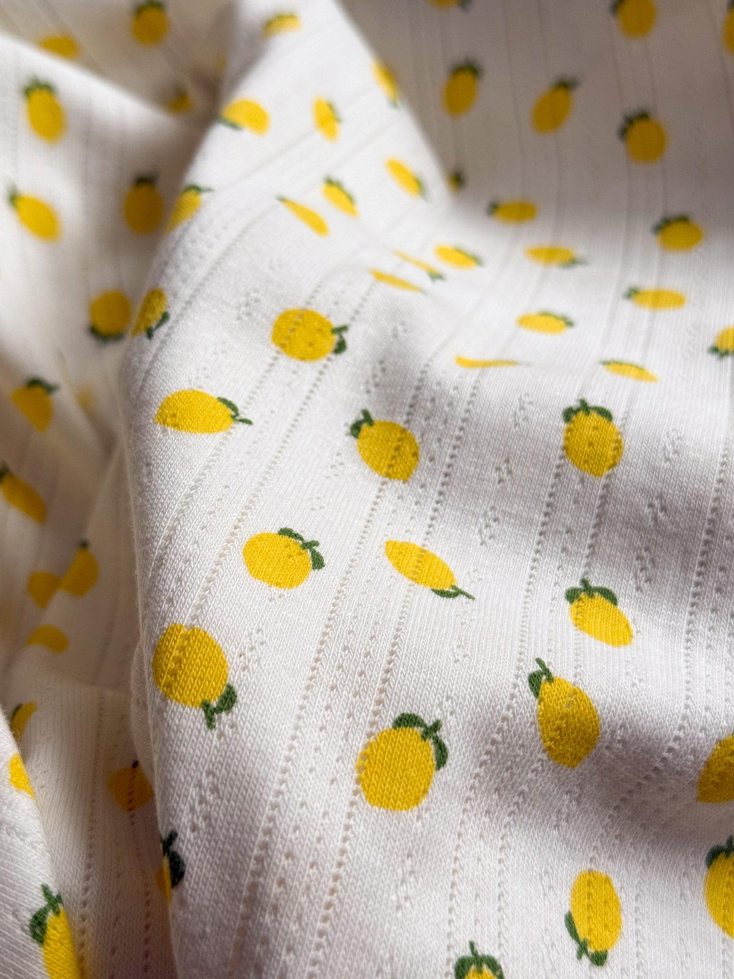 Printed Cotton Jersey Pointelle Fabric - Lemons