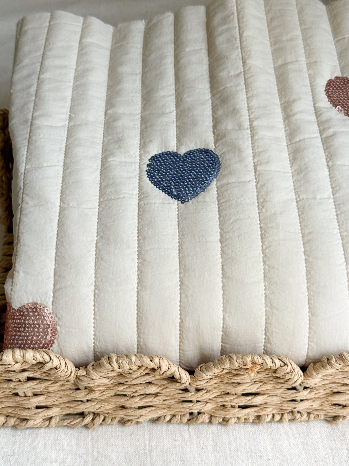 Quilted Puffer Fabric - Sequin Hearts