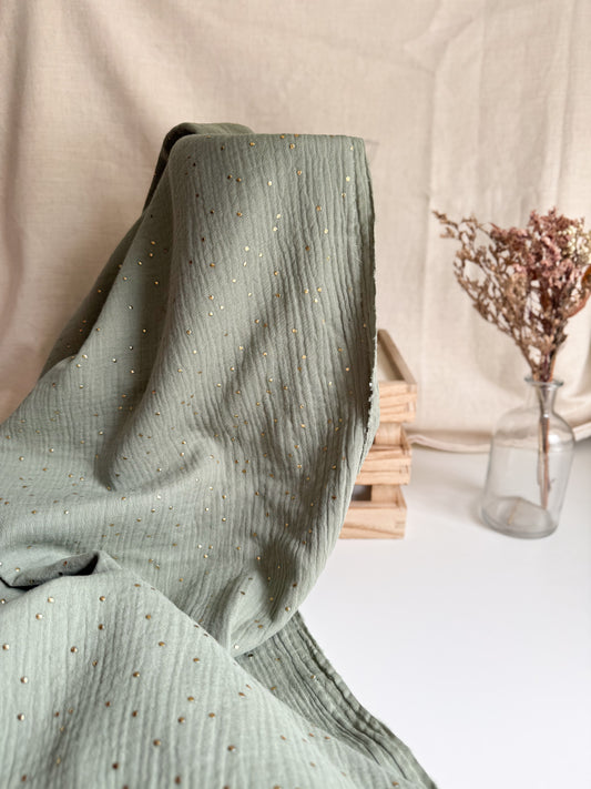 Double Gauze Fabric - Gold Dots Khaki