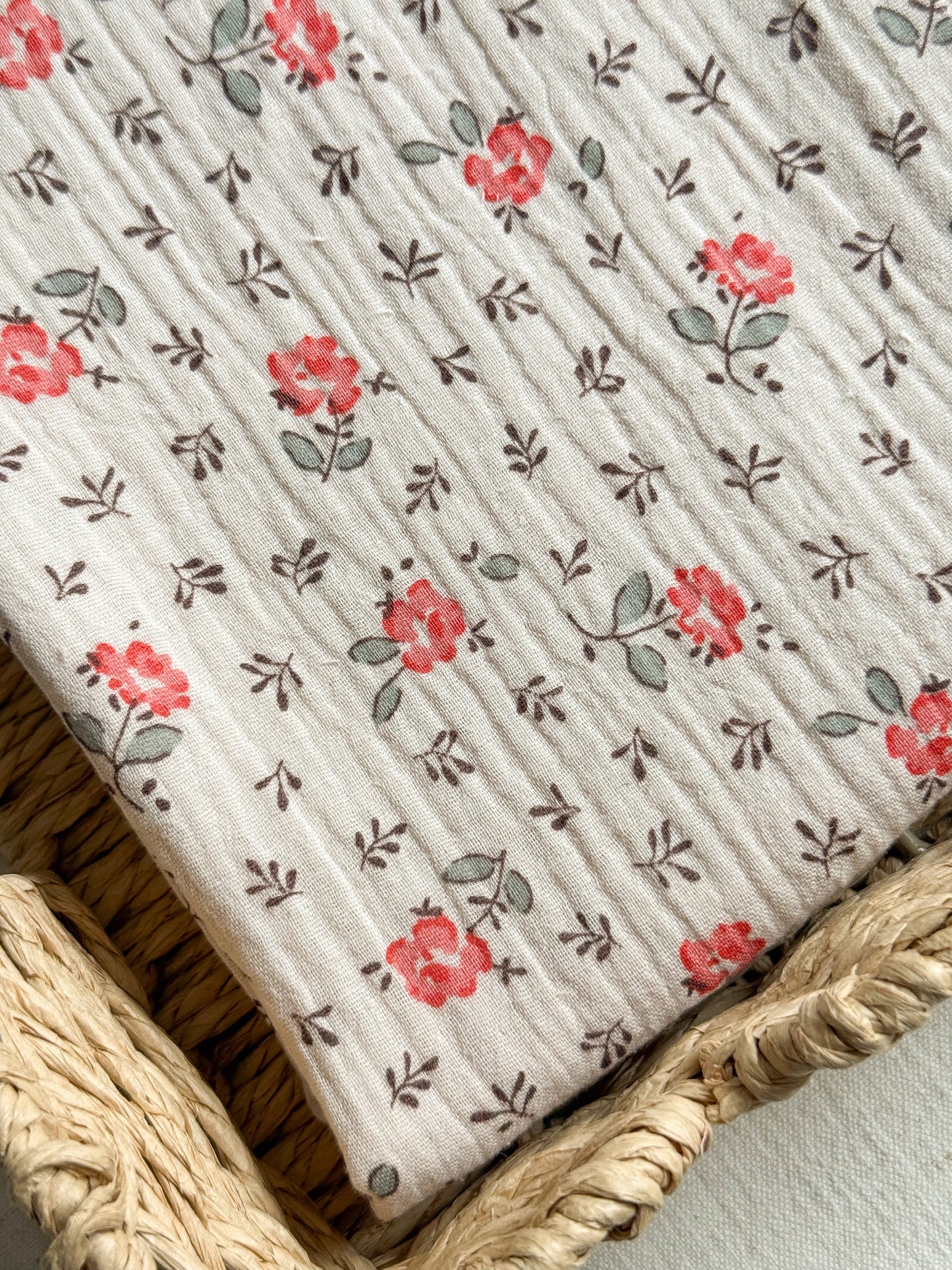 Double Gauze Fabric - Roses - 50cm Remnant