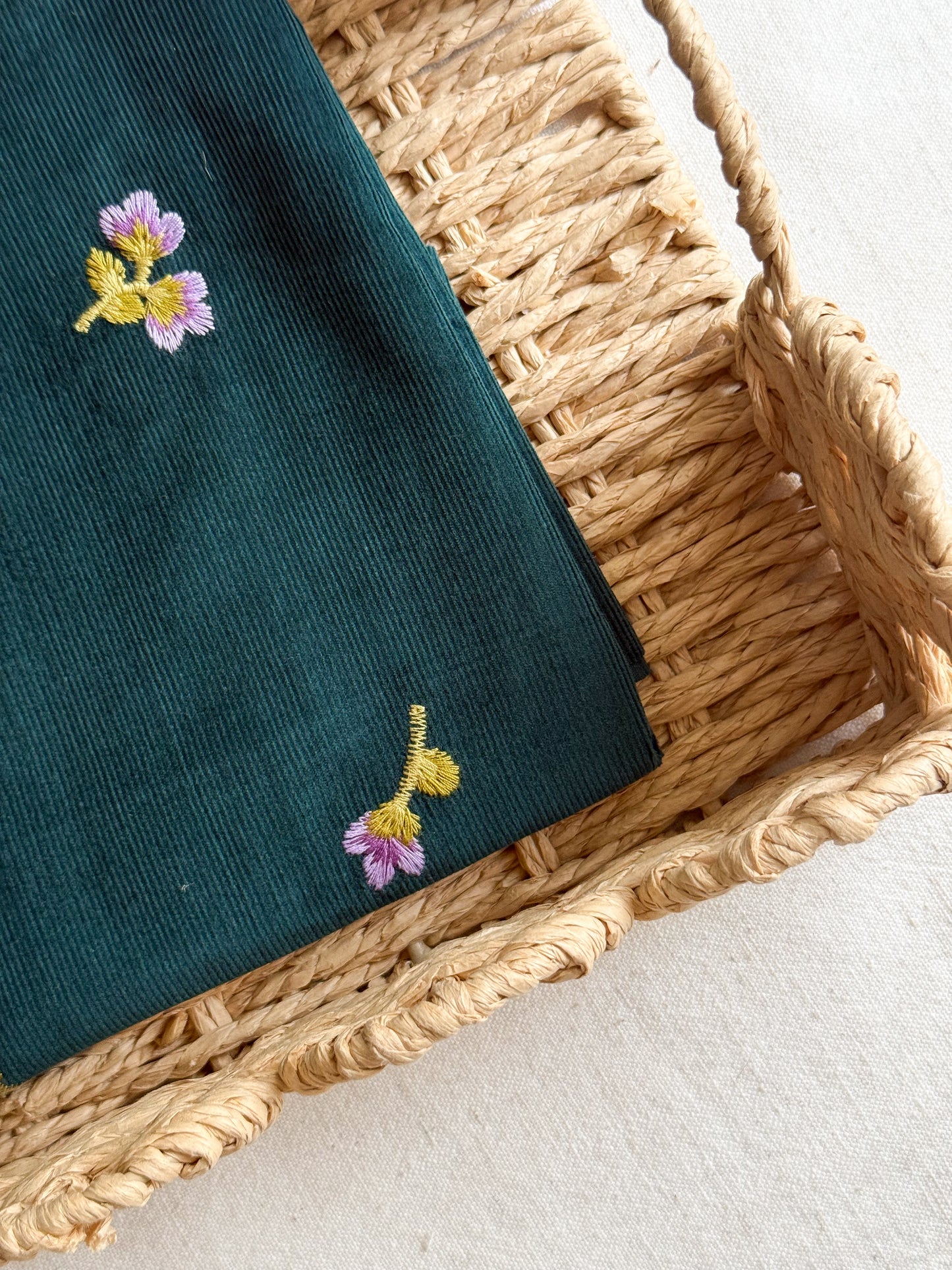 Cotton Embroidered Baby Cord Fabric - Green