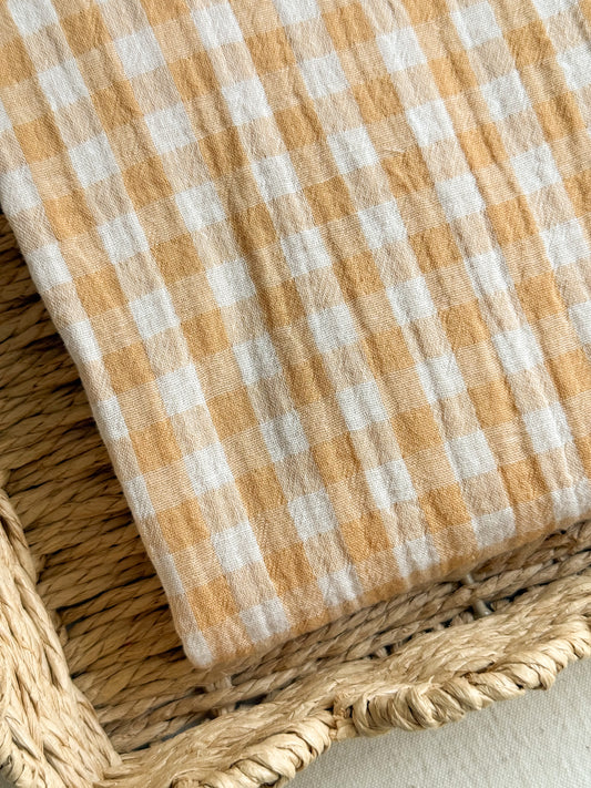 Double Gauze Cotton Fabric - Double Sided Gingham - Honey