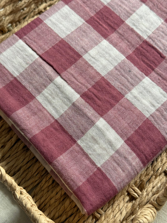 Gingham Double Gauze Fabric - Double Sided Checks - Red Grape