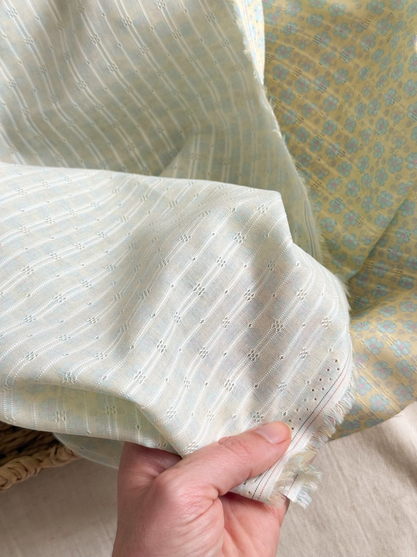 Jacquard Cotton - Faded Yellow & Blue Flowers