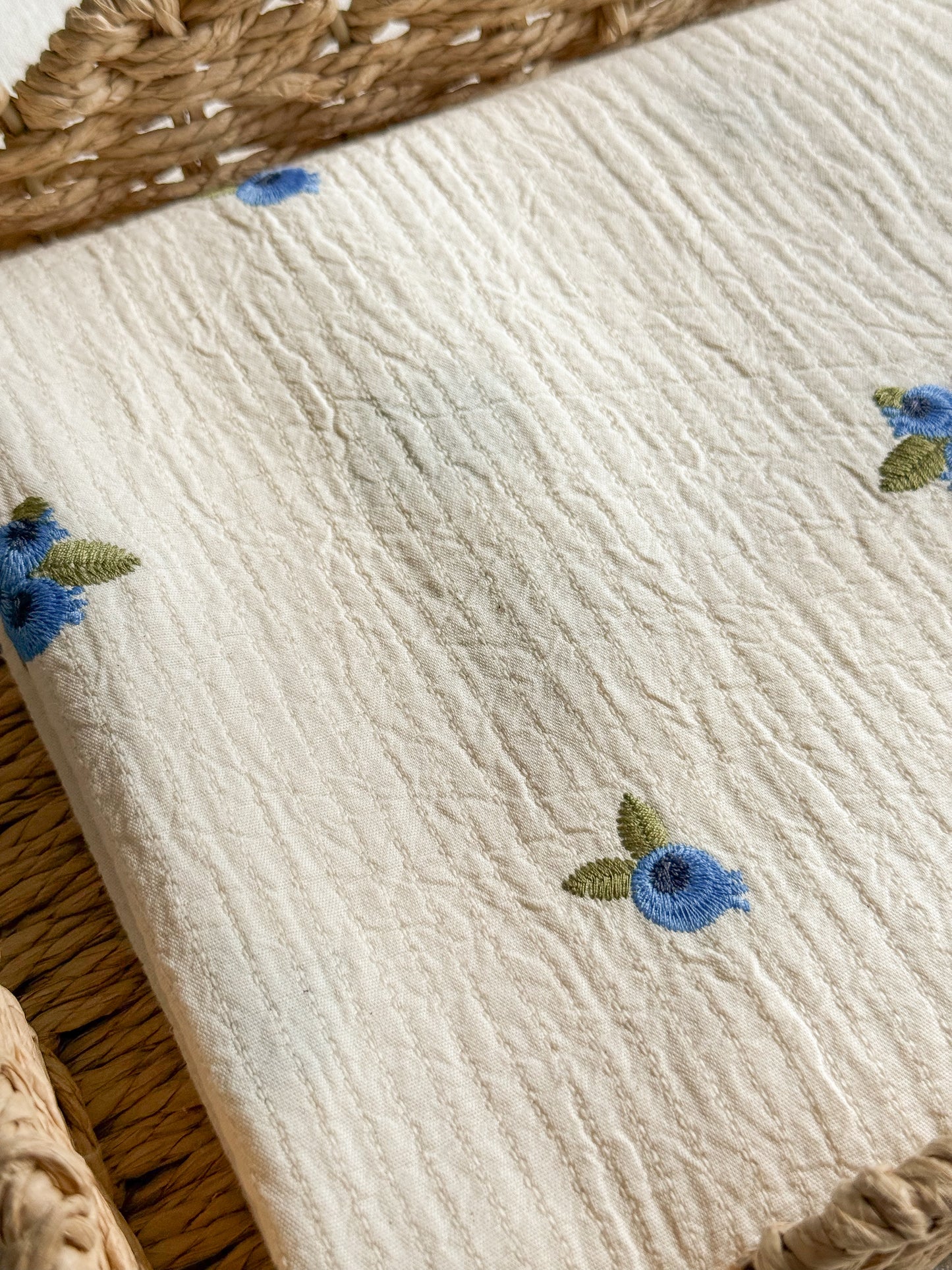 Cotton Mini Quilted Double Gauze Fabric - Embroidered Blueberries