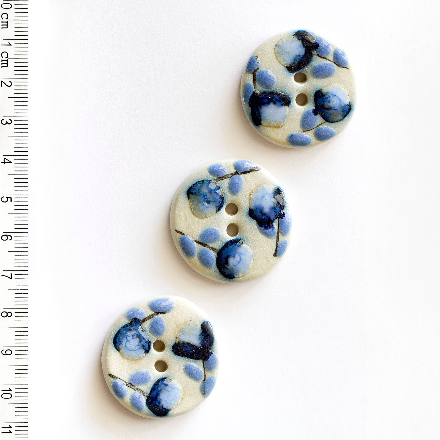 Large Blue Floral Buttons - 30mm - Pack of 3