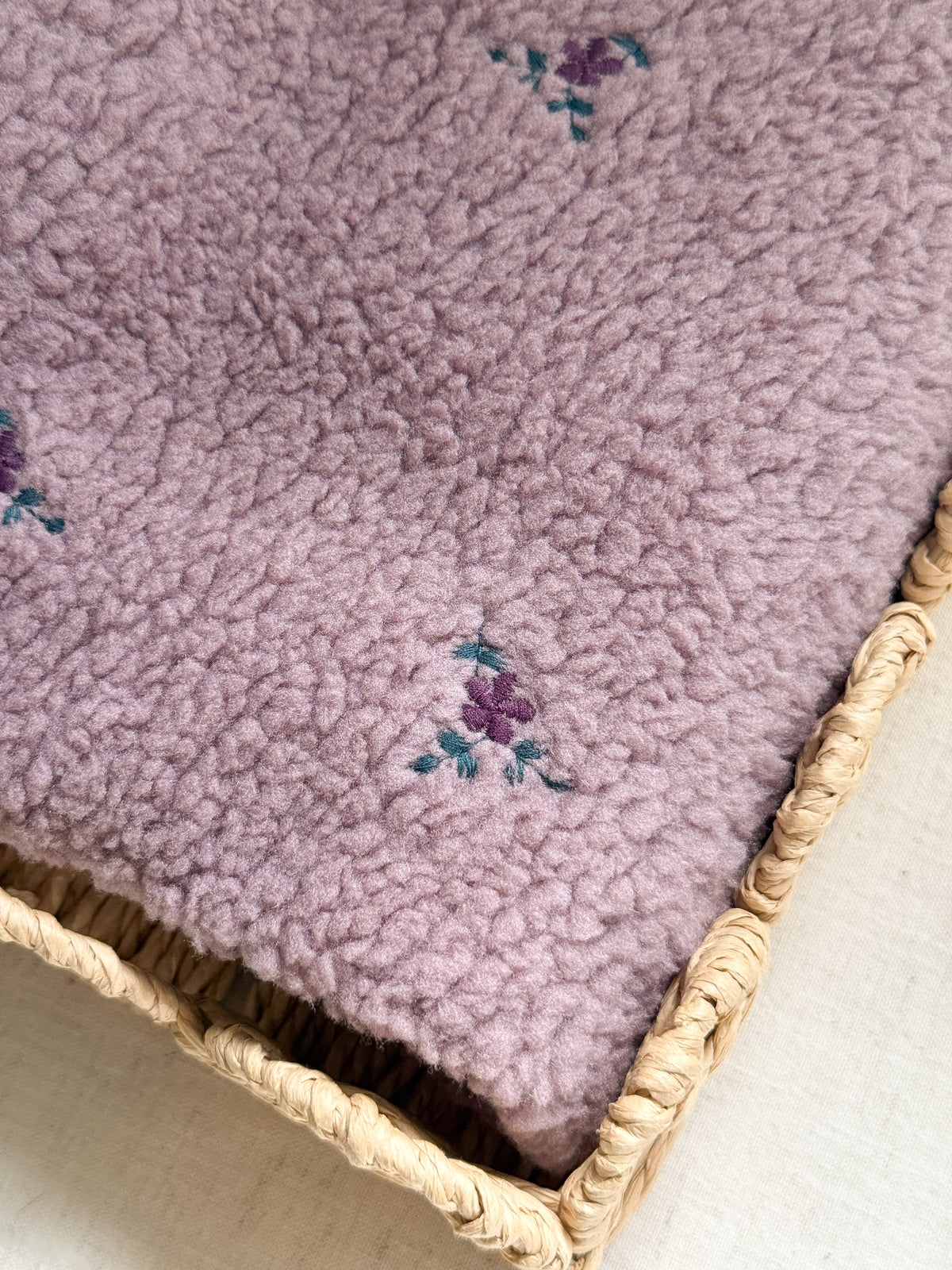 Soft Teddy Fabric - Embroidered Flowers - Mauve