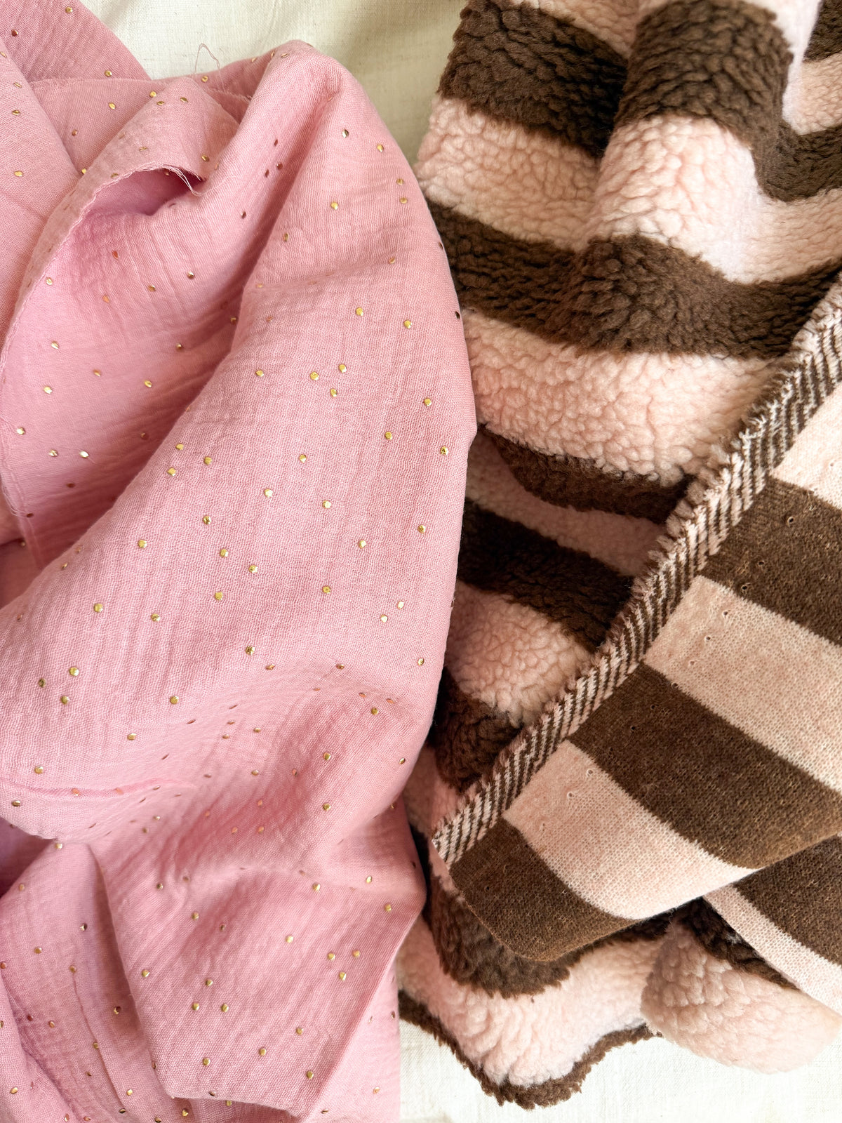 Soft Teddy Fabric - Powder Pink & Brown Stripe