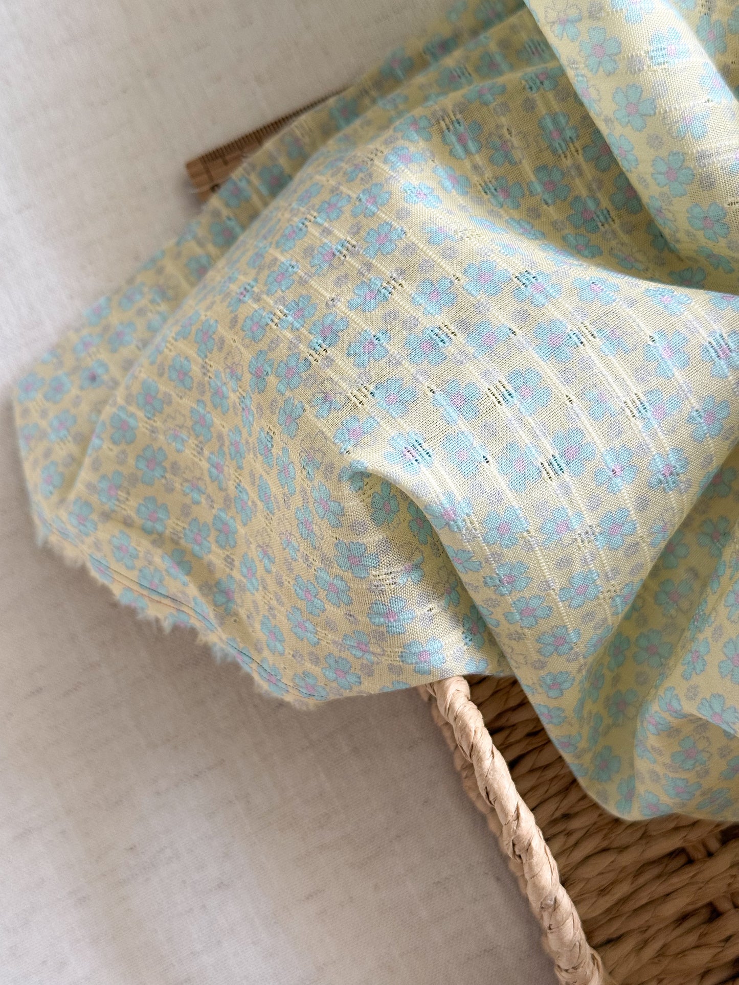 Jacquard Cotton - Faded Yellow & Blue Flowers
