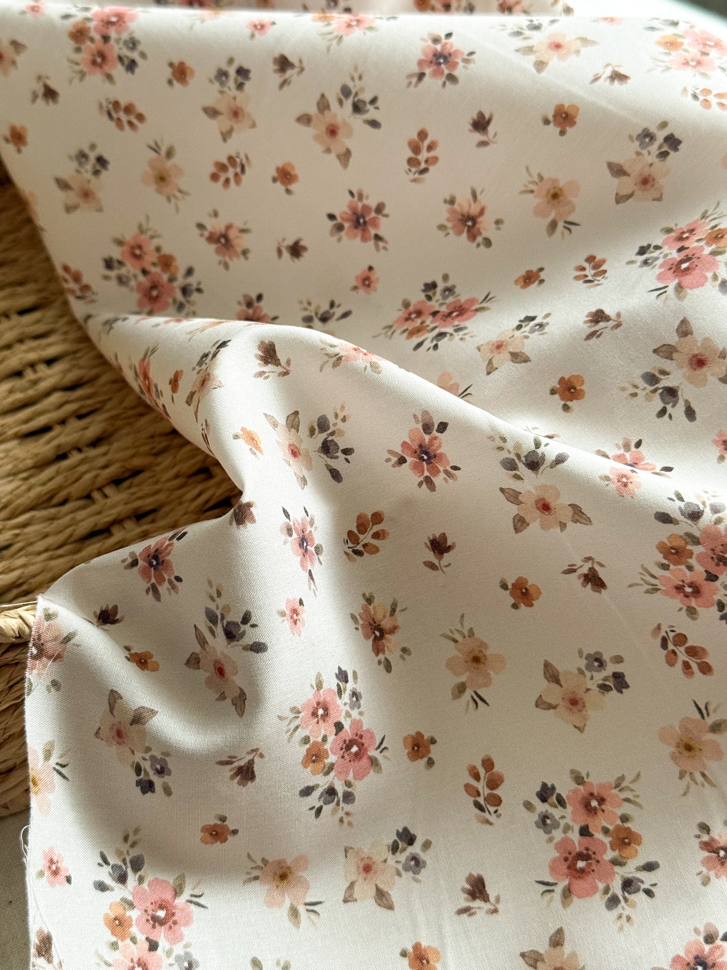 Fine Cotton Poplin Fabric - Peach Floral
