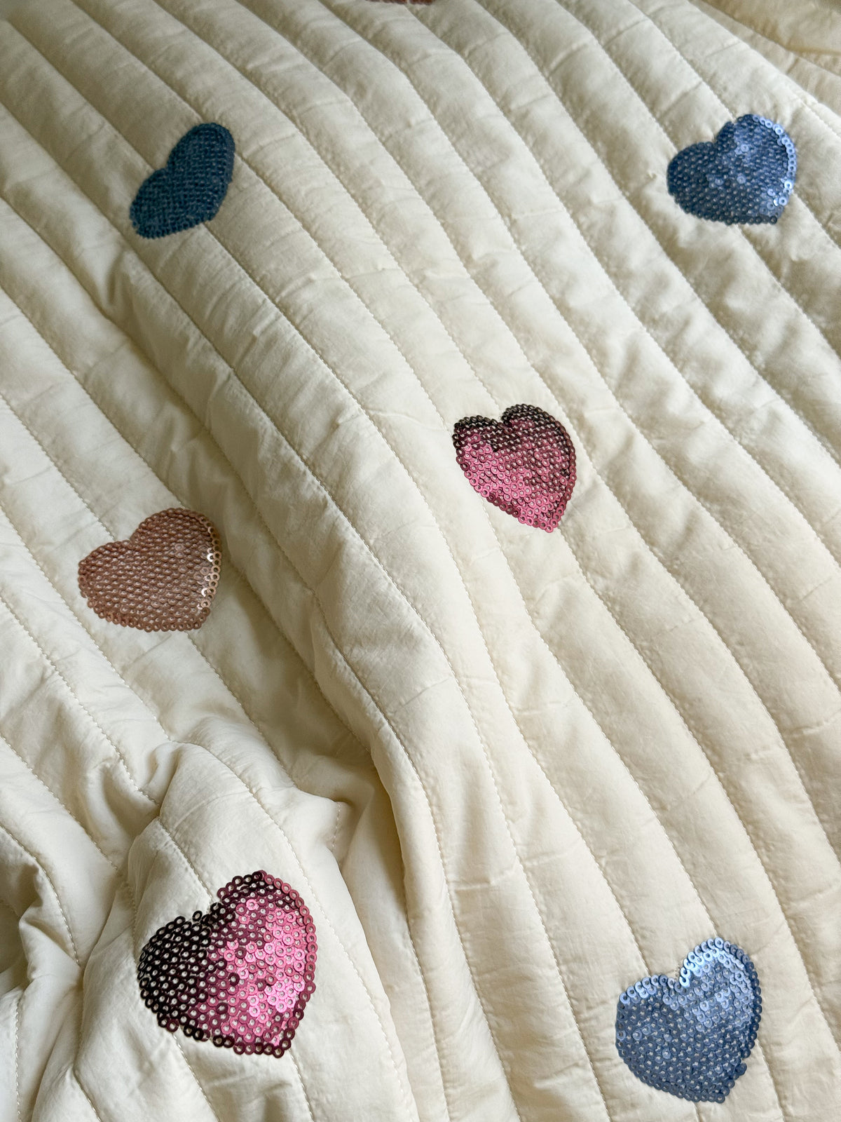 Quilted Puffer Fabric - Sequin Hearts