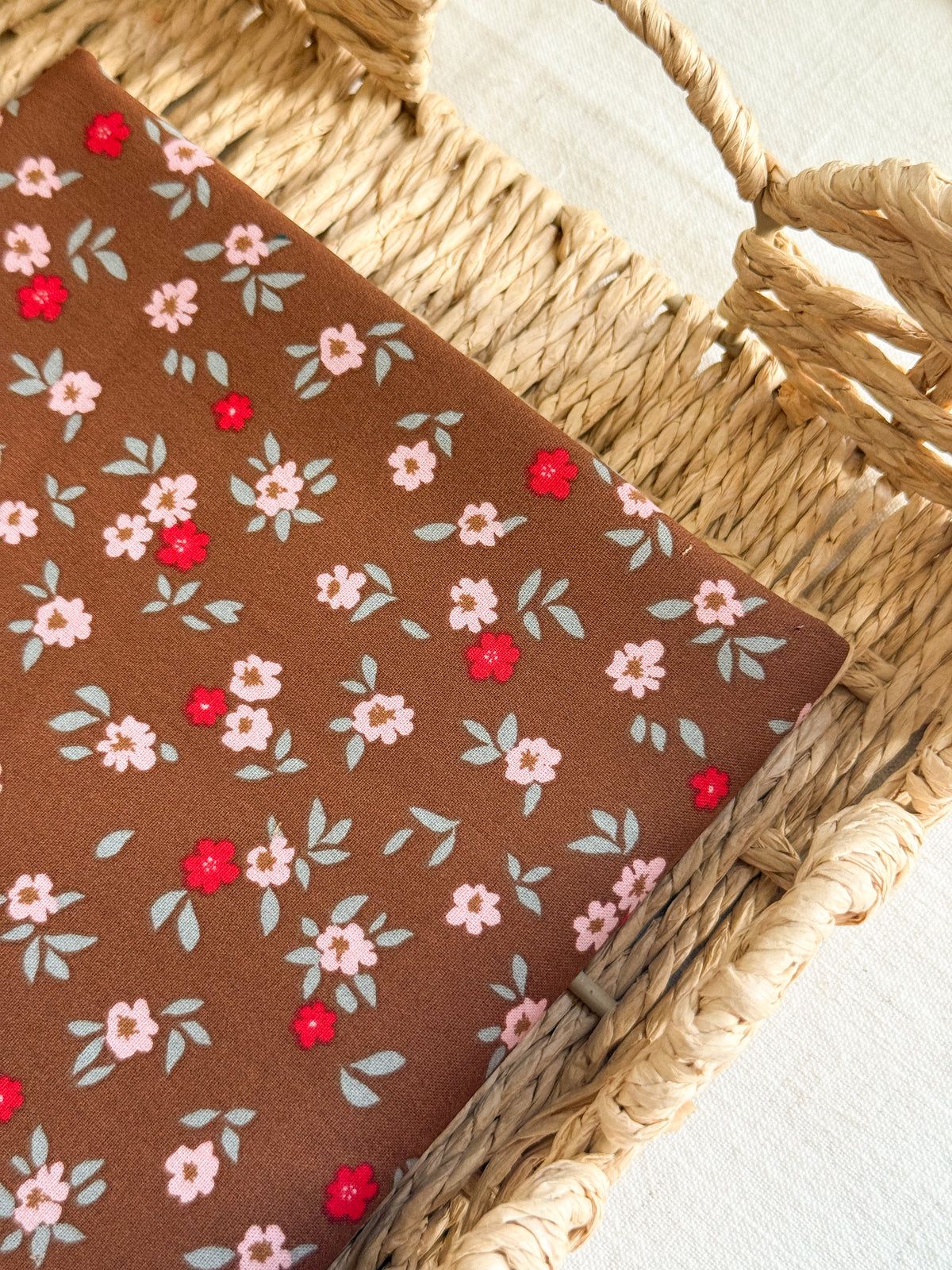 Cotton Poplin Fabric  - Brown Floral