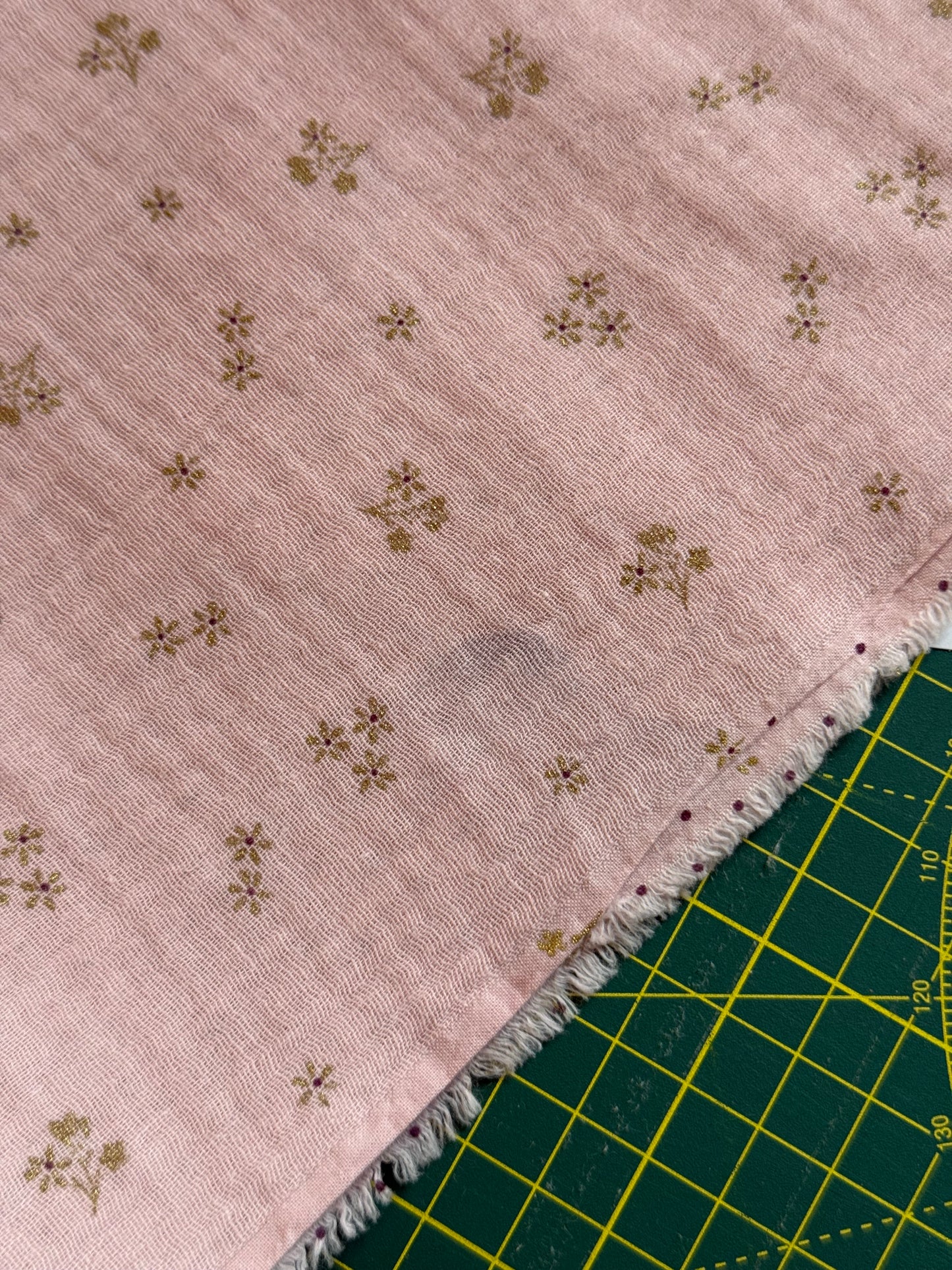 Organic Double Gauze Fabric - Double Sided - Polka Dots & Flowers - 150cm Remnant - Defects - See Images