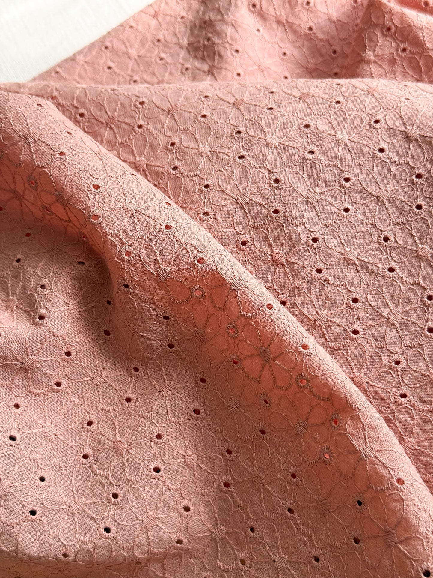 Embroidered Cotton Broderie Anglaise Fabric - Peach - 80cm Remnant