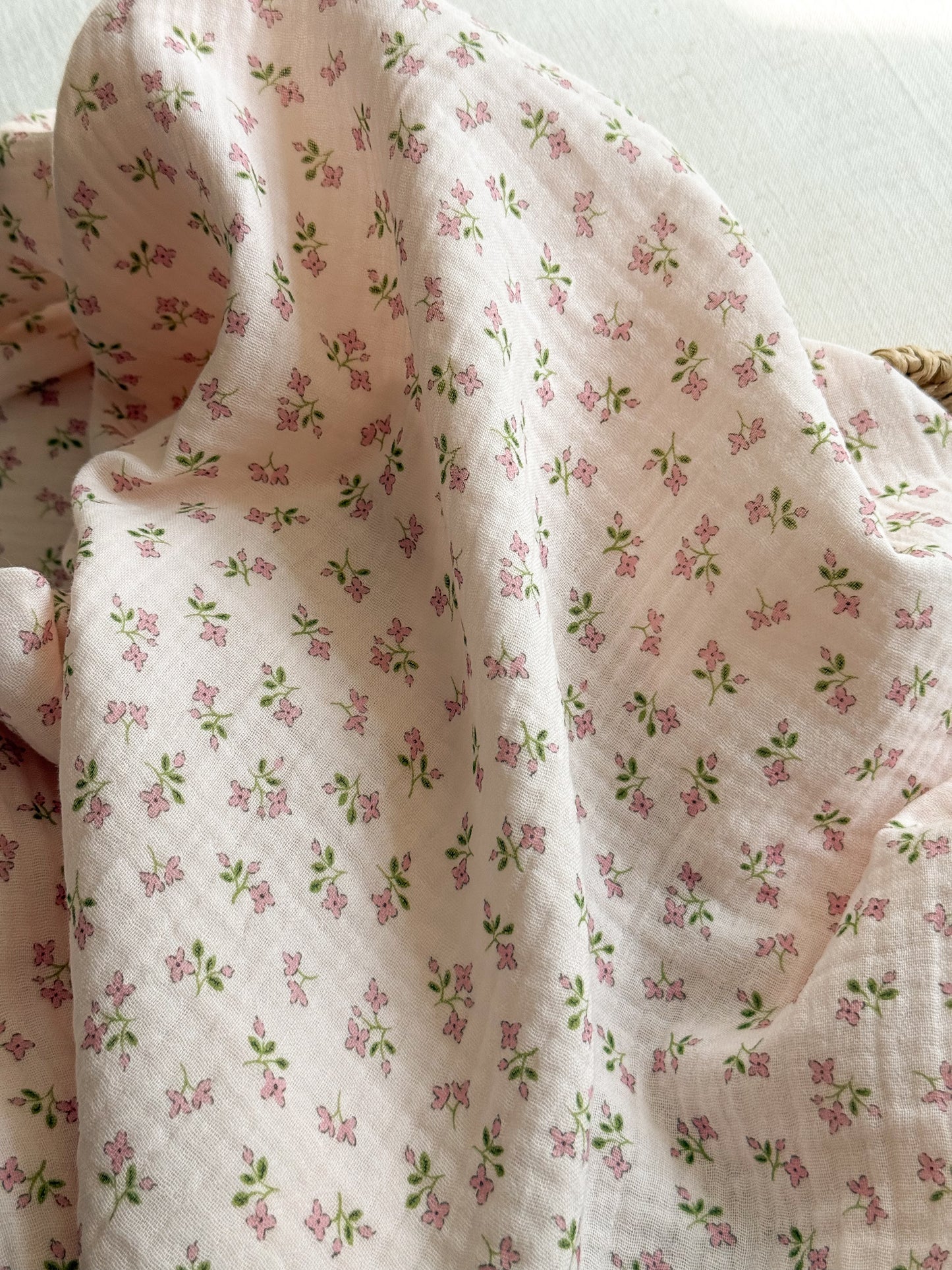 Organic Double Gauze Fabric - Pink Delicate Floral
