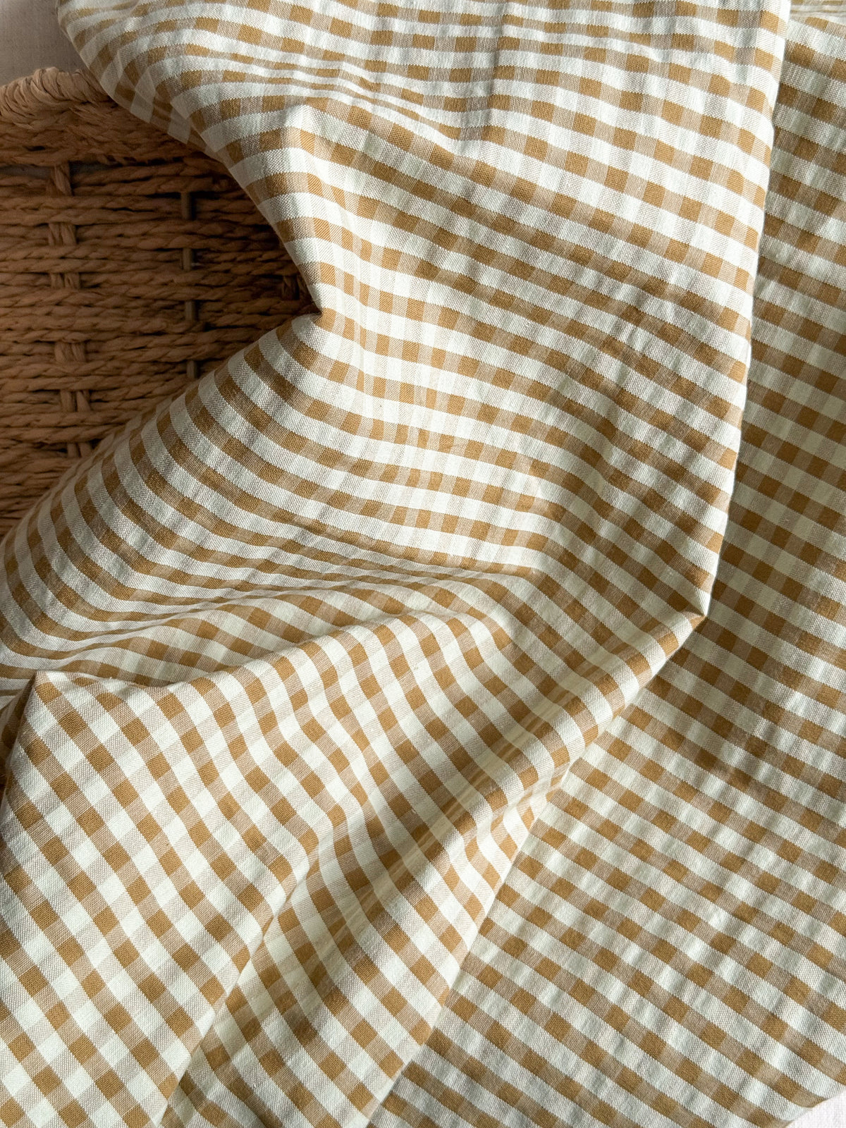 Cotton Seersucker Fabric - Gingham - Pistachio - 45cm Remnant