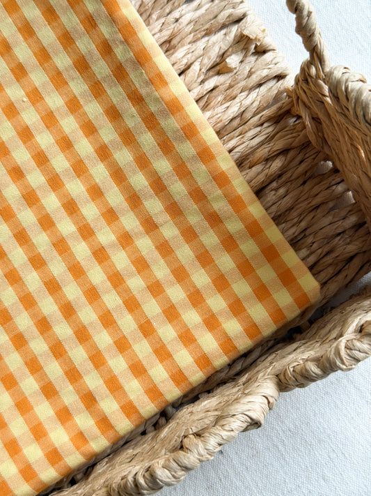 Cotton Seersucker Fabric - Gingham - Orange Soda