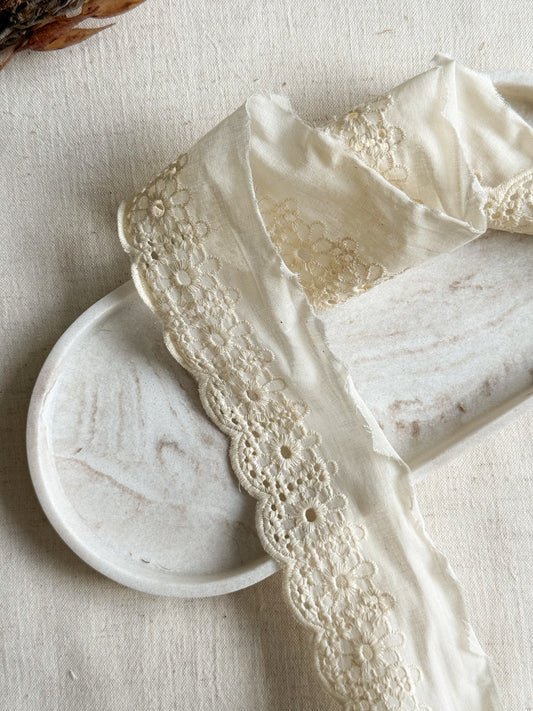 Cotton Broderie Anglaise Trim - Ecru - 60mm Wide
