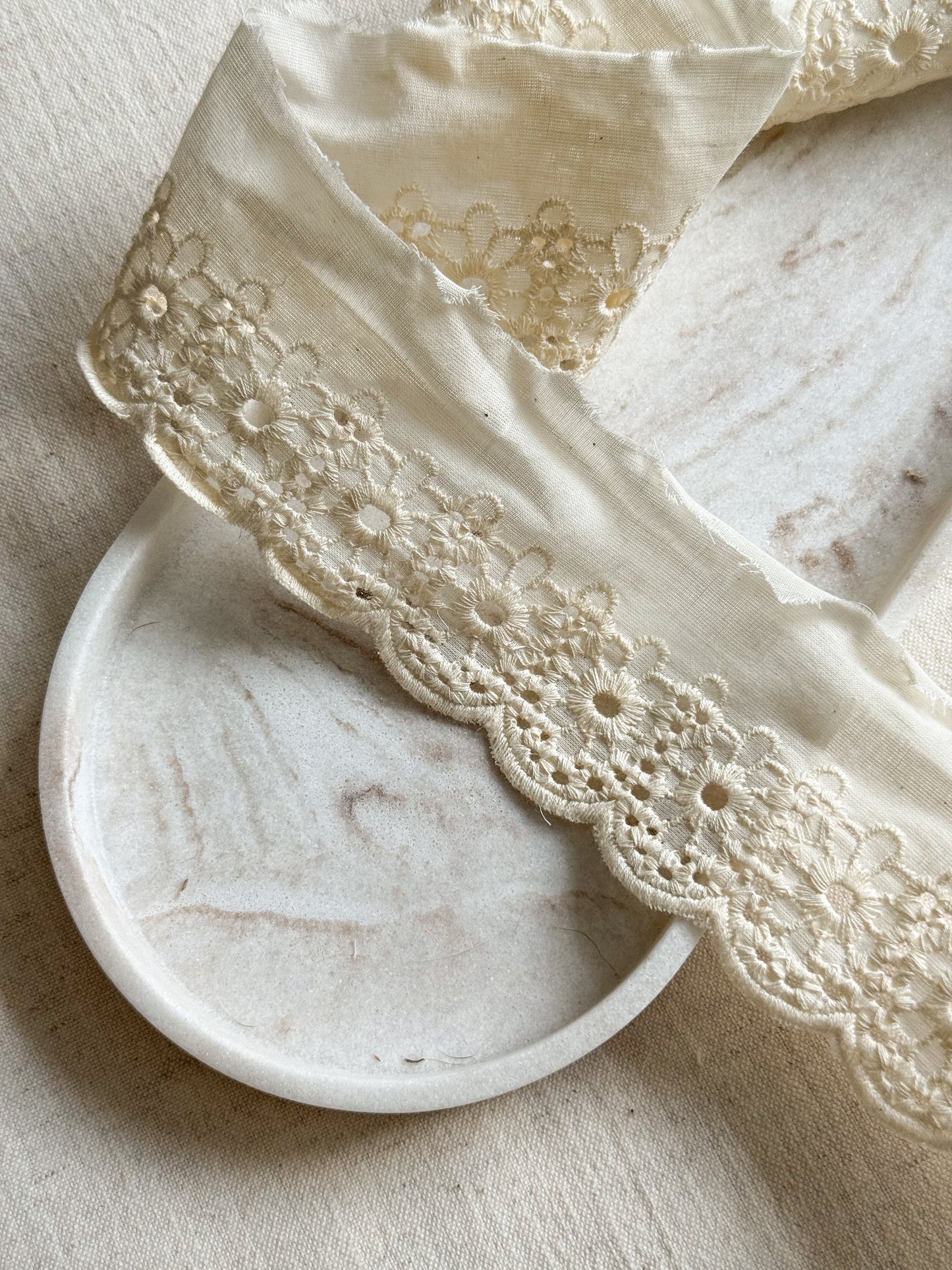 Cotton Broderie Anglaise Trim - Ecru - 60mm Wide