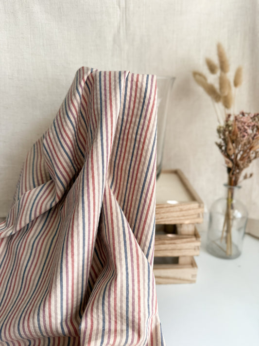 Cotton Seersucker Fabric - Stripe - Toffee
