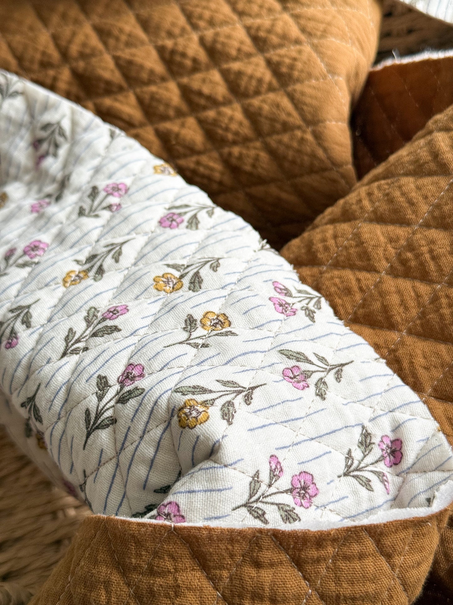 Reversible Quilted Double Gauze Fabric - Floral Stripes