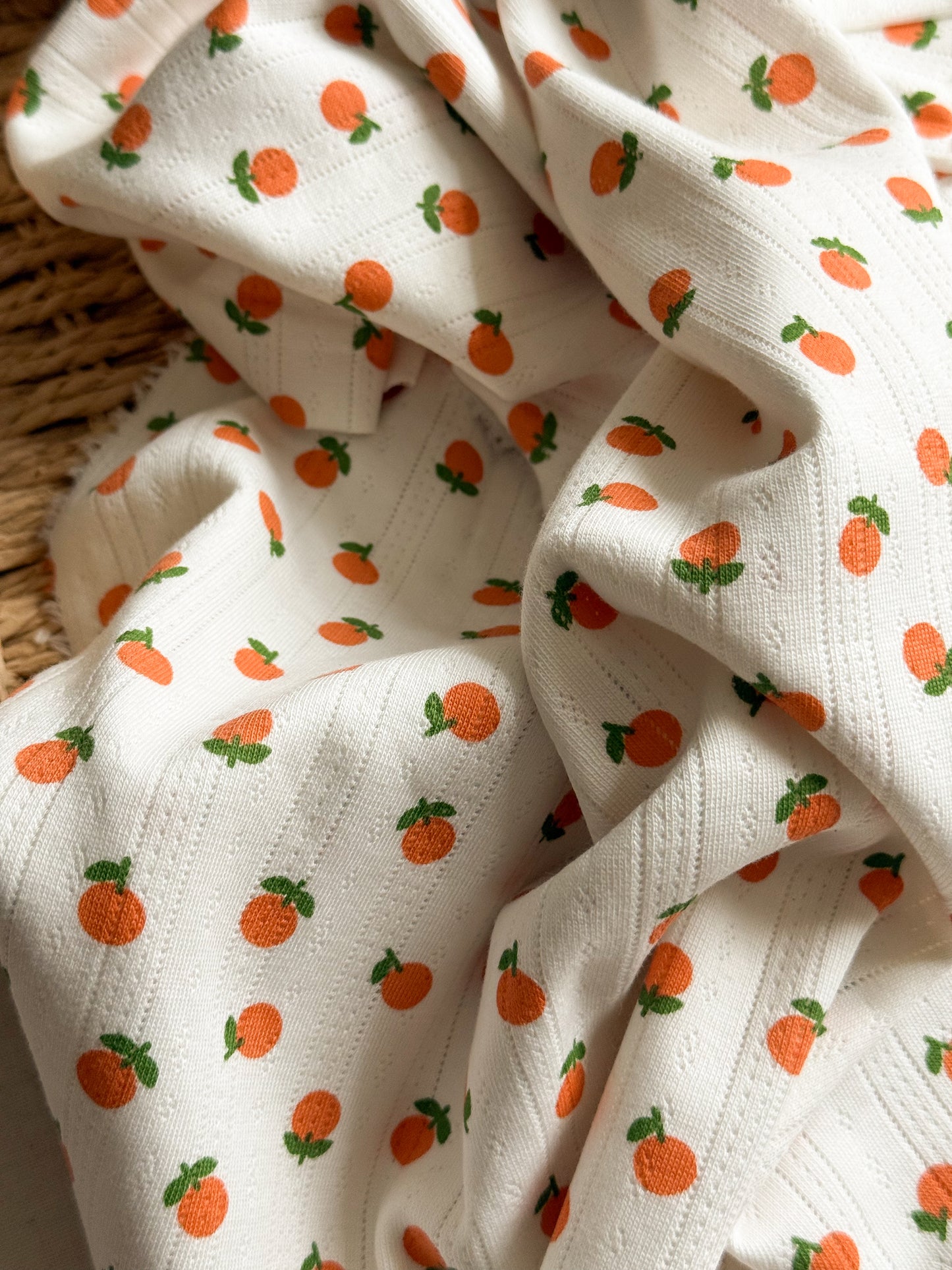 Printed Cotton Jersey Pointelle Fabric - Oranges