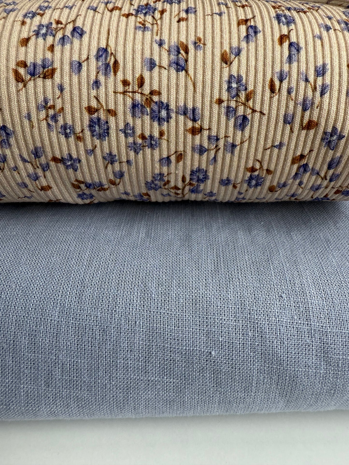 Fine Ribbed Cotton Jersey - Mini Blue Flowers