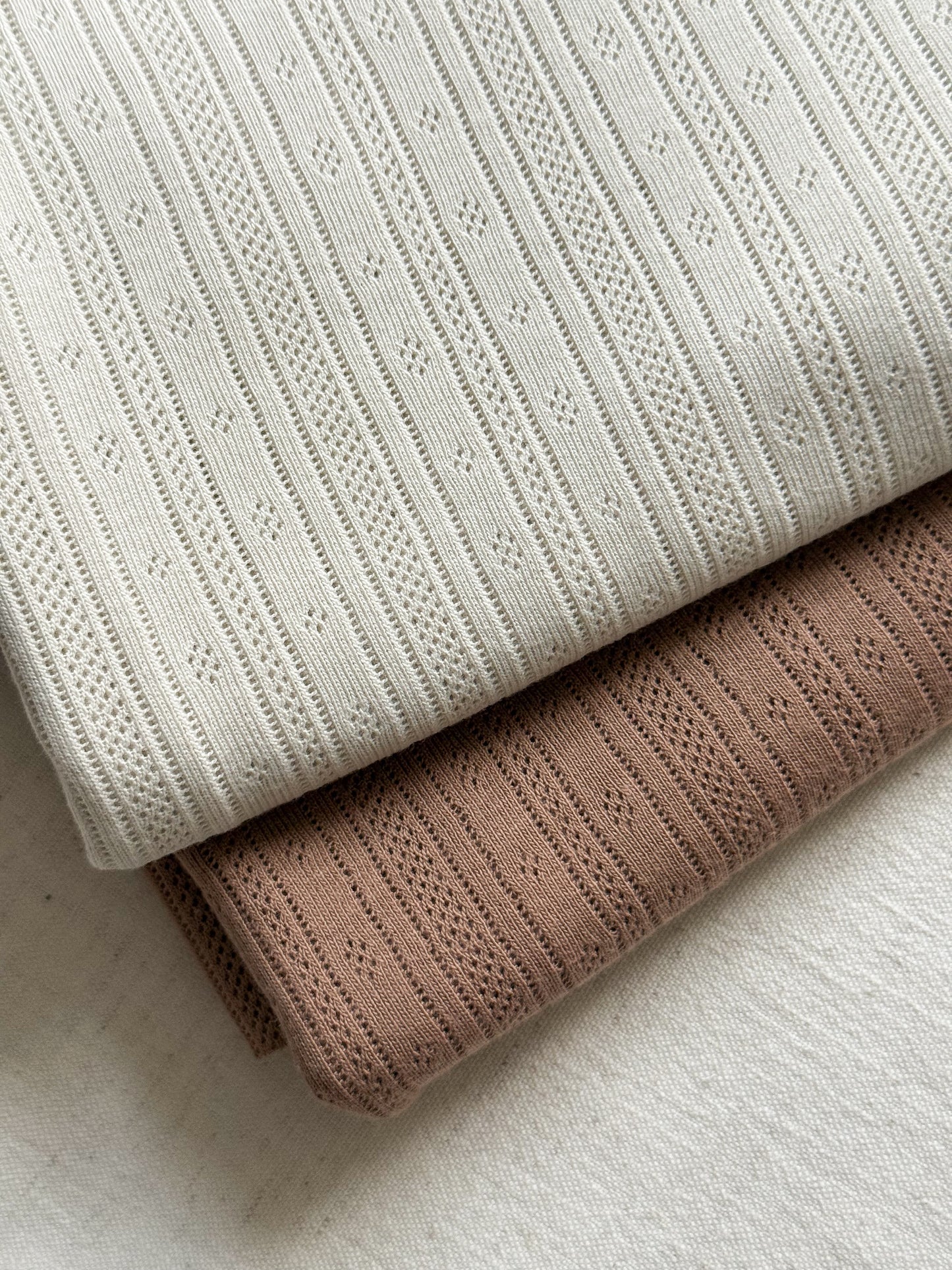 Cotton Jersey Stripe Pointelle Fabric - Milk Chocolate