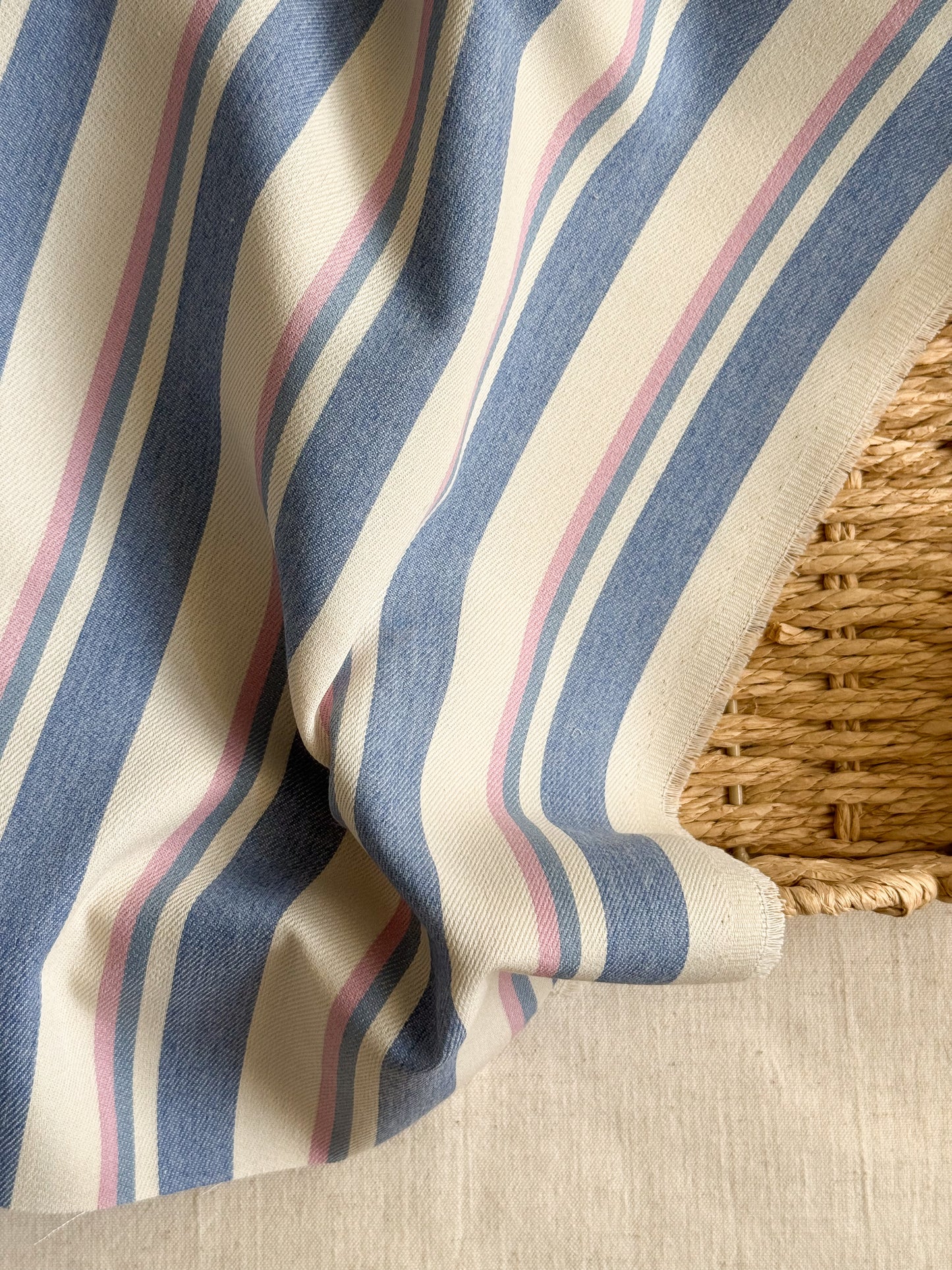 Cotton Mix Denim Fabric  - Stripes Pink